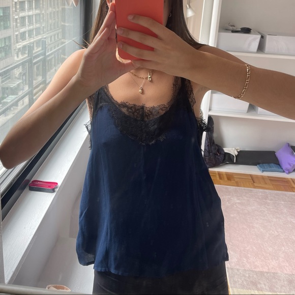 ZARA navy and delicate black lace tank - Picture 3 of 7